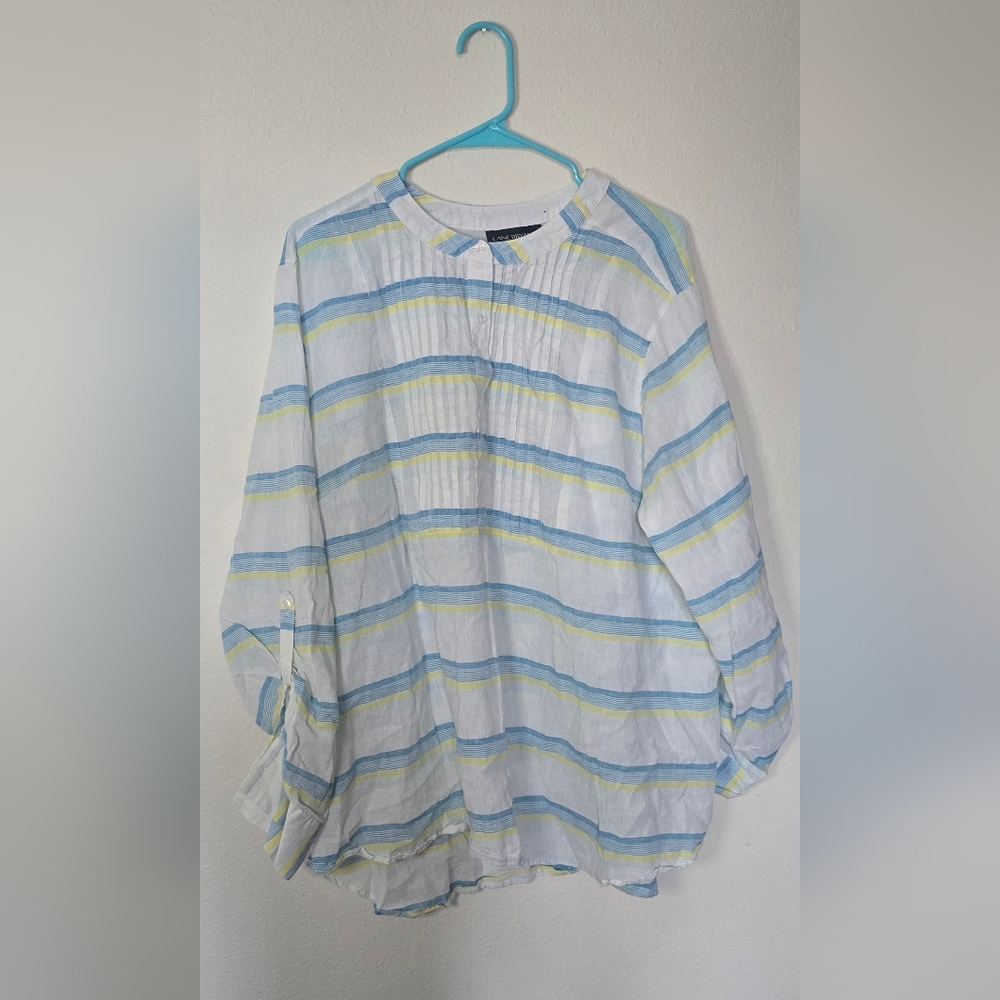 Lane Bryant Blue and Yellow Striped Button Down Shirt